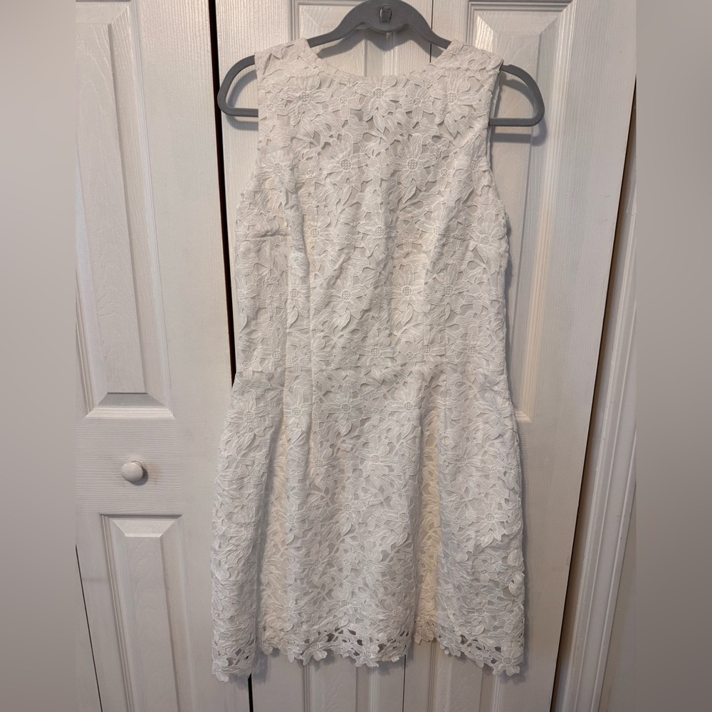 Lauren Ralph NWT Mini White Eyelet Floral Overlay Sleeveless Summer Dress Sz 12 - Picture 13 of 16